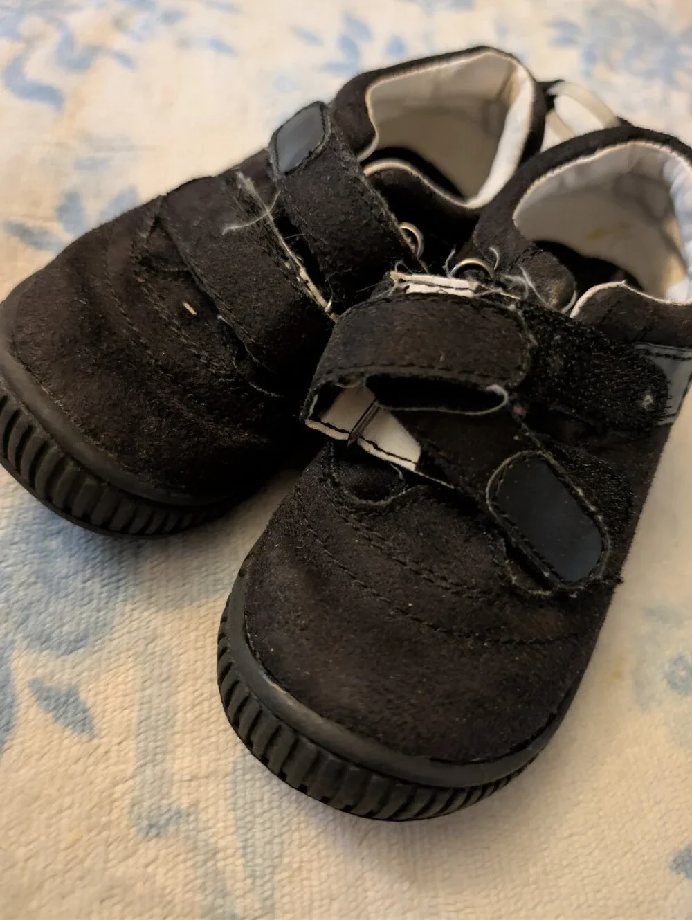 Angel Black Suede Baby Walker Shoes with Velcro Straps